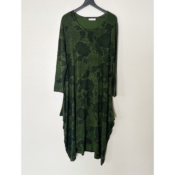 Bryn Walker Dress Womens Lagenlook Green Floral Asymmetrical Hem Artsy Boho XL - Picture 1 of 8